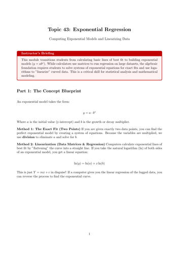 KS5 / AS Level Pure Maths Cover Lesson: Exponential Regression (No Prep)