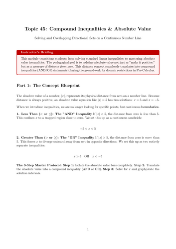 KS5 / AS Level Pure Maths Cover Lesson: Compound Inequalities & Absolute Value (No Prep)