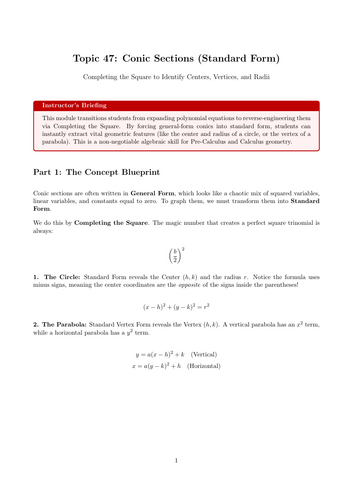 KS5 / AS Level Pure Maths Cover Lesson: Conic Sections (Standard Form) (No Prep)
