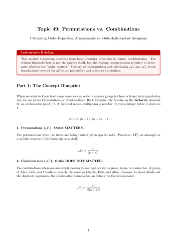 KS5 / AS Level Pure Maths Cover Lesson: Permutations vs. Combinations (No Prep)