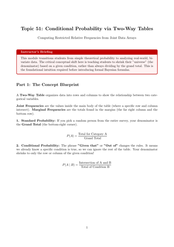 KS5 / AS Level Pure Maths Cover Lesson: Conditional Probability via Two-Way Tables (No Prep)