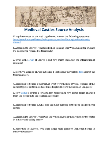 Medieval Castles Source Analysis Worksheet