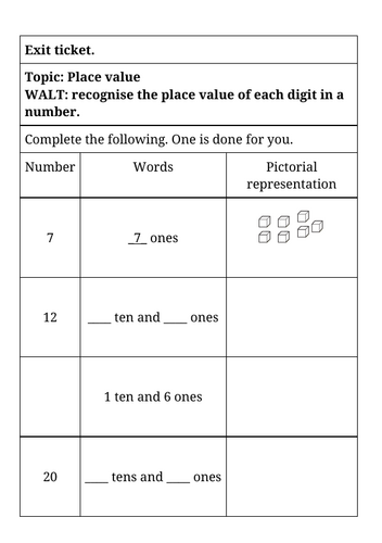 Year 1 lPlace value l Exit ticket