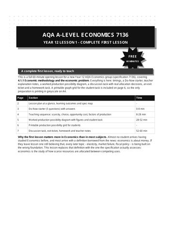 AQA A-Level Economics 7136 | Year 12 Lesson 1 | Complete First Lesson