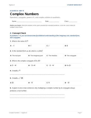 Complex Numbers Practice & Key