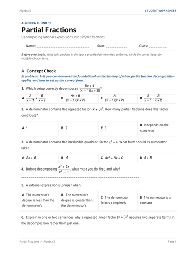 Partial Fractions Practice & Key