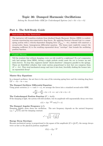 A-Level Physics Cover Work: Damped Harmonic Oscillations