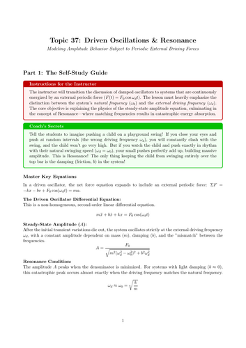 A-Level Physics Cover Work: Driven Oscillations & Resonance