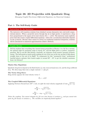 A-Level Physics Cover Work: 2D Projectile Motion with Quadratic Drag