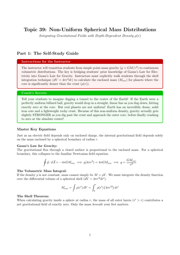 A-Level Physics Cover Work: Non-Uniform Spherical Mass Distributions