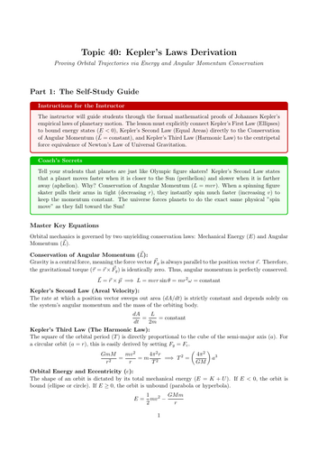 A-Level Physics Cover Work: Kepler's Laws Derivation