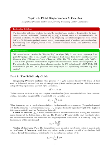 A-Level Physics Cover Work: Fluid Displacements & Calculus