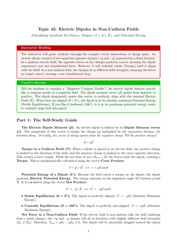 A-Level Physics Cover Work: Electric Dipoles in Non-Uniform Fields