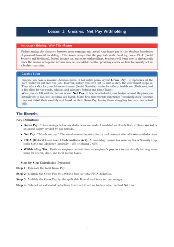 PSHE / Financial Education Cover Lesson: Gross vs. Net Pay Withholding (No Prep)