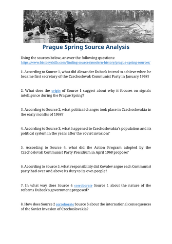 Prague Spring Source Analysis Worksheet