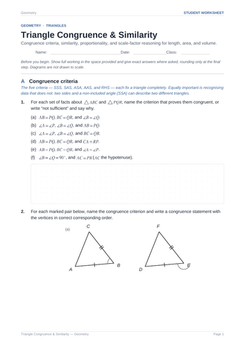 Triangle Congruence & Similarity Practice & Key