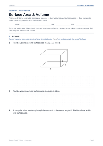 Surface Area & Volume Practice & Key