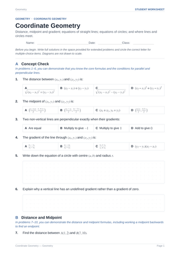 Coordinate Geometry Practice & Key
