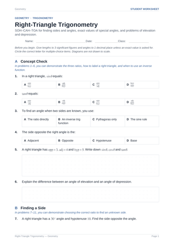 Right-Triangle Trigonometry Practice & Key