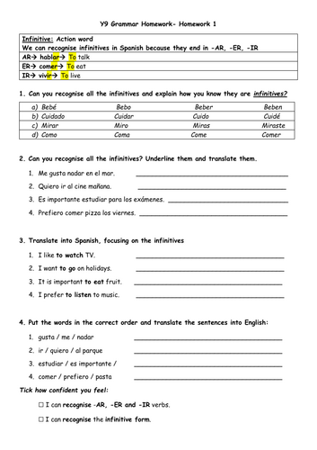 Grammar in Spanish- I, past, present, future with answers