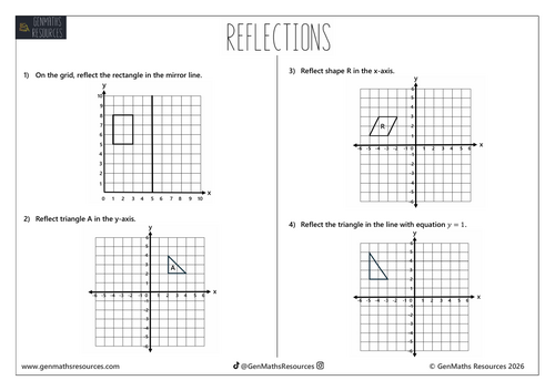 Reflections - Maths GCSE Foundation Worksheet