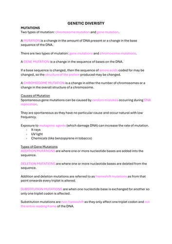 Genetic Diversity Revision Notes