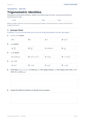 Trigonometric Identities Practice & Key