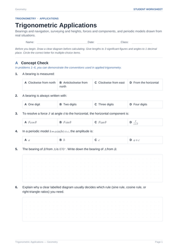 Trigonometric Applications Practice & Key