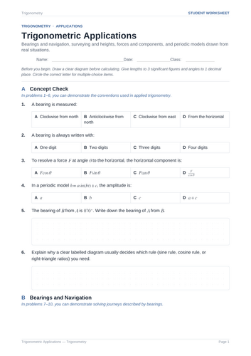 Trigonometric Applications Practice & Key