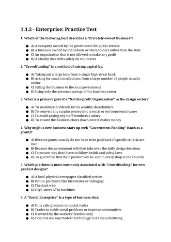 GCSE DT - 1.1.2 Enterprise: (a), (b),(c) and (d)