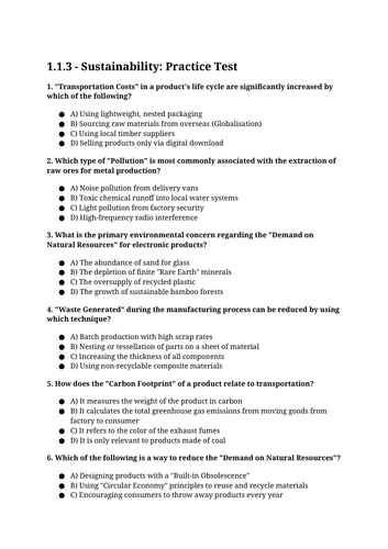 GCSE DT - 1.1.3 Sustainability: (a), (b), (c) & (d)