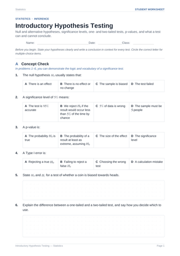 Introductory Hypothesis 91����ting Practice & Key