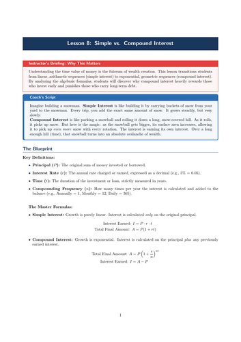 PSHE / Financial Education Cover Lesson: Simple vs. Compound Interest (No Prep)