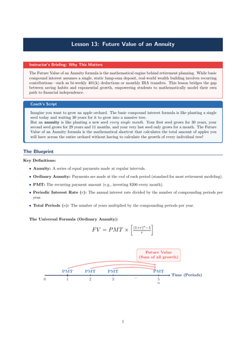 PSHE / Financial Education Cover Lesson: Future Value of an Annuity (No Prep)