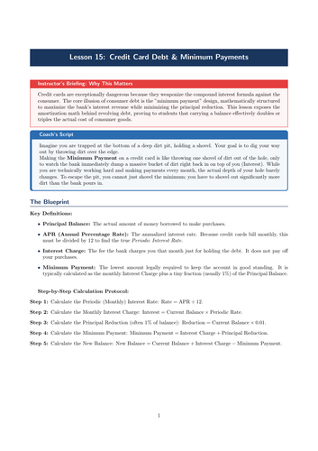 PSHE / Financial Education Cover Lesson: Credit Card Debt & Minimum Payments (No Prep)