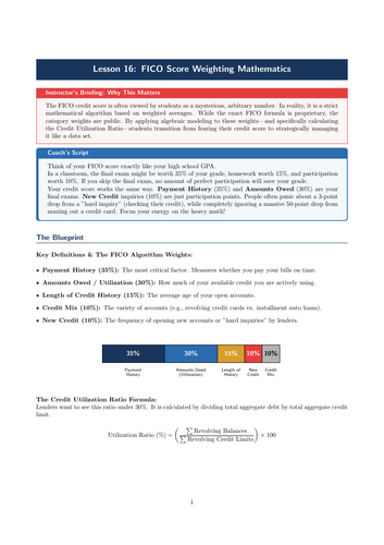 PSHE / Financial Education Cover Lesson: FICO Score Weighting Mathematics (No Prep)