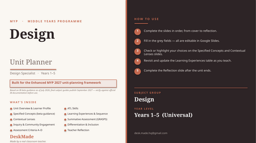 Design Unit Planner | Enhanced MYP 2027 | Specified Concepts | IB MYP