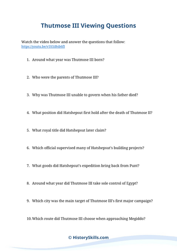 Thutmose III Video Viewing Questions Worksheet