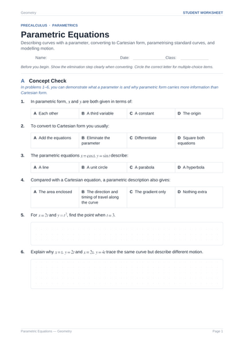 Parametric Equations Practice & Key