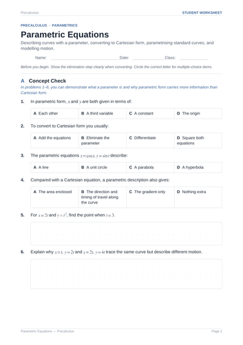 Parametric Equations Practice & Key