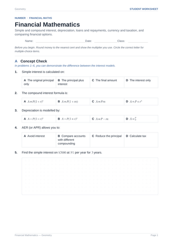 Financial Mathematics Practice & Key