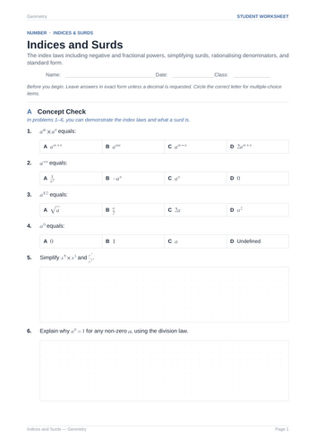 Indices and Surds Practice & Key