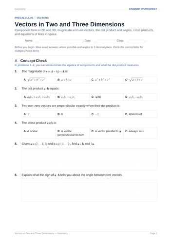 Vectors in Two and Three Dimensions Practice & Key
