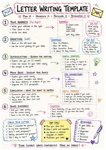 GCSE English Language Letter Writing Template | AQA Paper 2 | Student Revision Poster