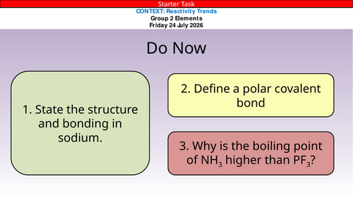 OCR A Level Chemistry Chapter 8 - Reactivity Trends