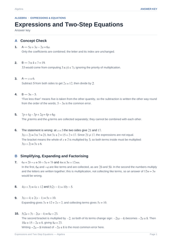 Expressions and Two-Step Equations Practice & Key