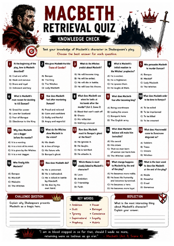 Macbeth Character Retrieval Quiz | GCSE English Literature | AQA
