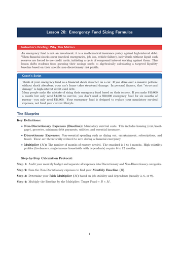 PSHE / Financial Education Cover Lesson: Emergency Fund Sizing Formulas (No Prep)