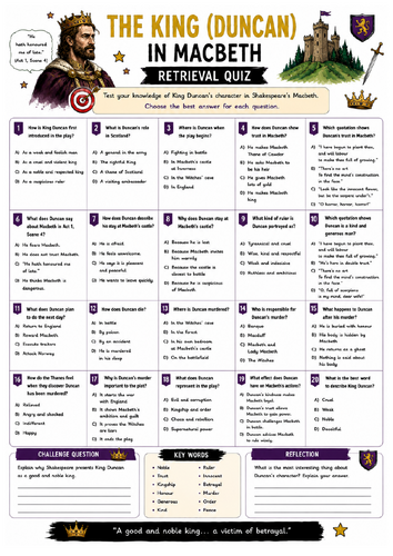 Macduff Retrieval Quiz | GCSE English Literature | AQA | Knowledge Organiser & Starter Activity