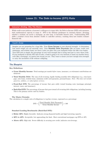 PSHE / Financial Education Cover Lesson: The Debt-to-Income (DTI) Ratio (No Prep)